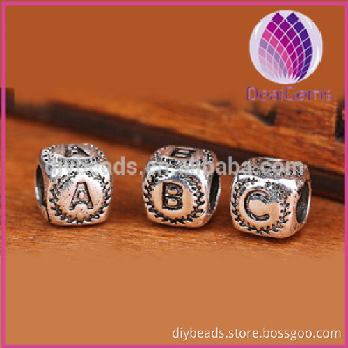christmas gift 925 sterling silver english letter pendent&charm square shape with big hole